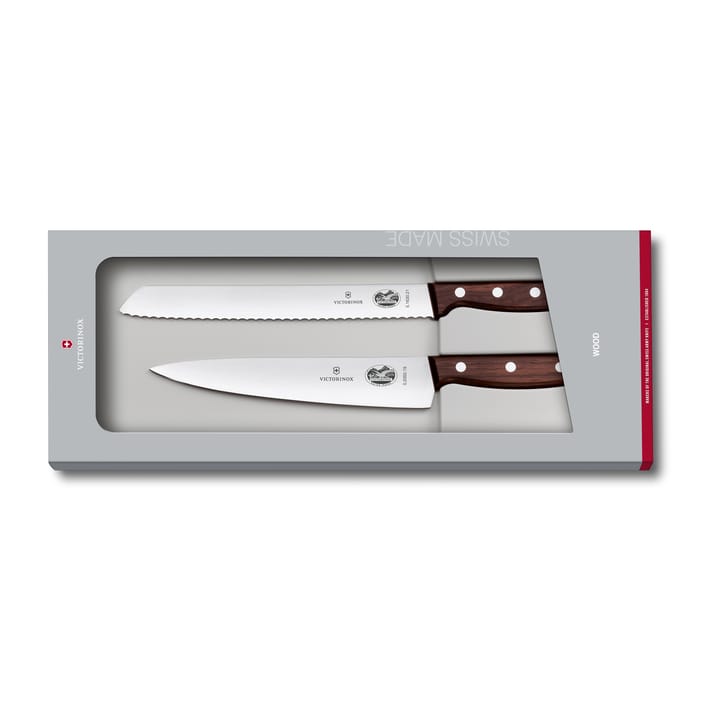 Wood knivset brödkniv & kockkniv, Rostfritt stål-lönn Victorinox