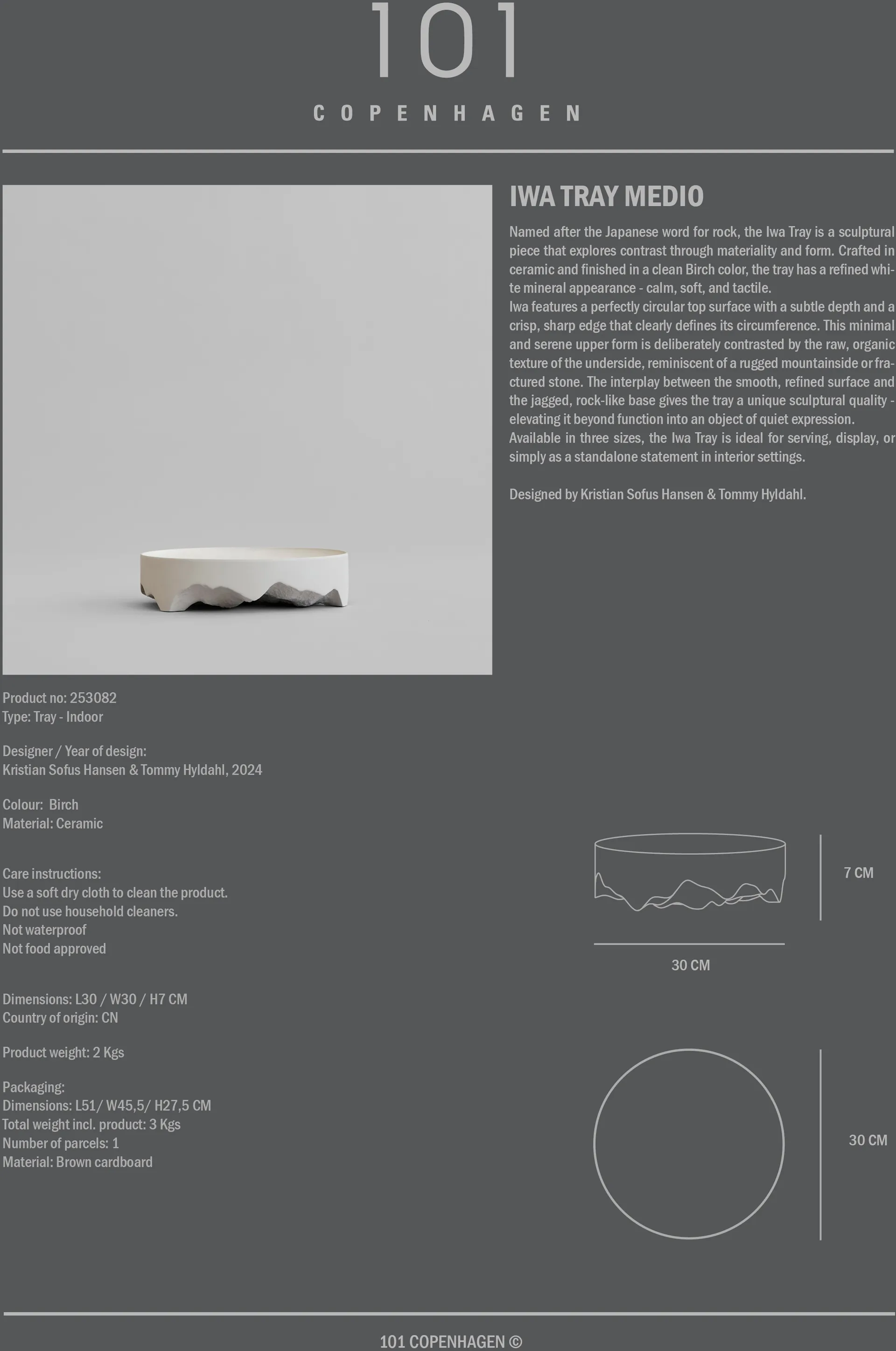 Iwa dekorationsbricka, Birch, Ø30 101 Copenhagen