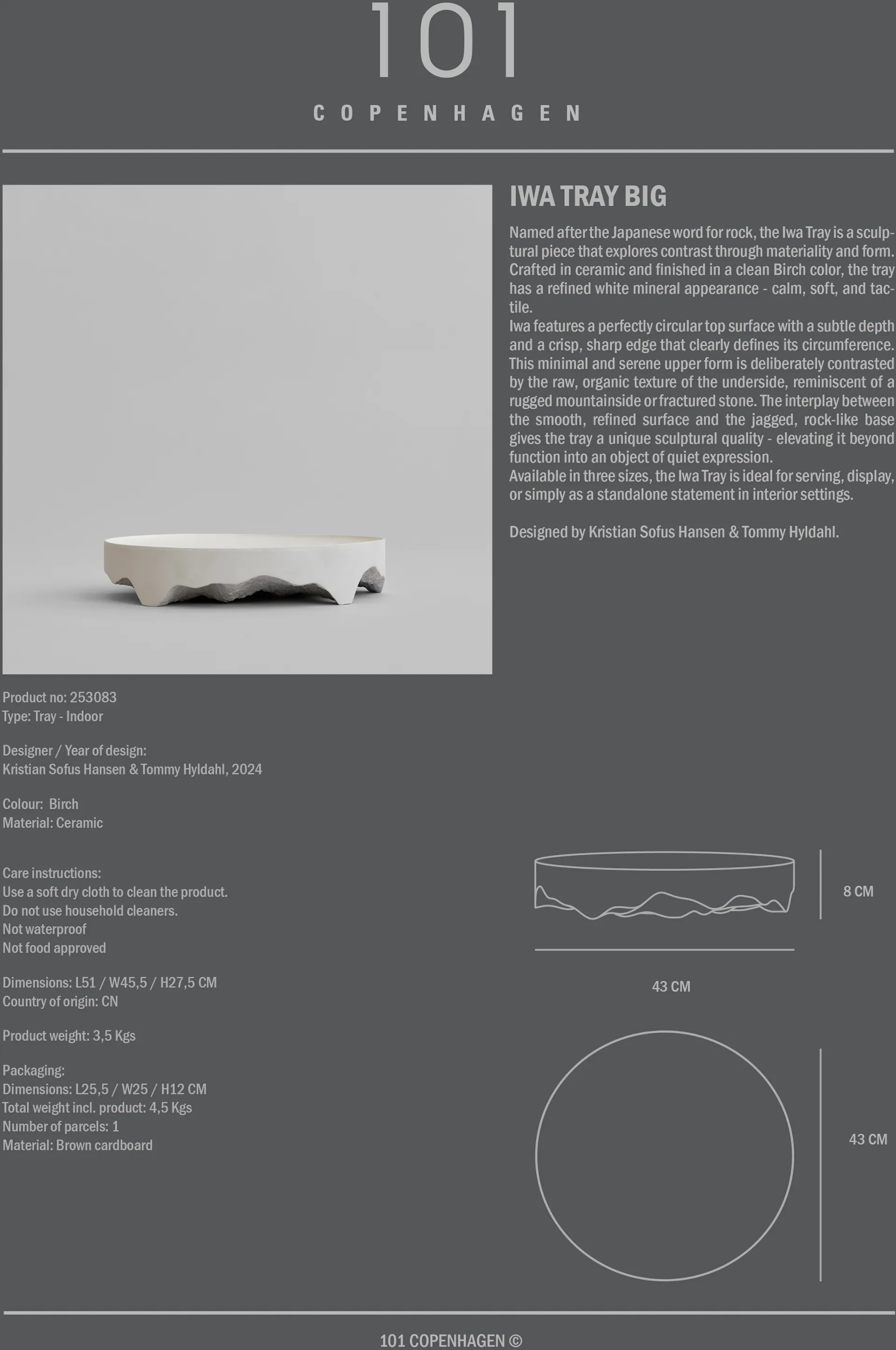 Iwa dekorationsbricka, Birch, Ø43 101 Copenhagen