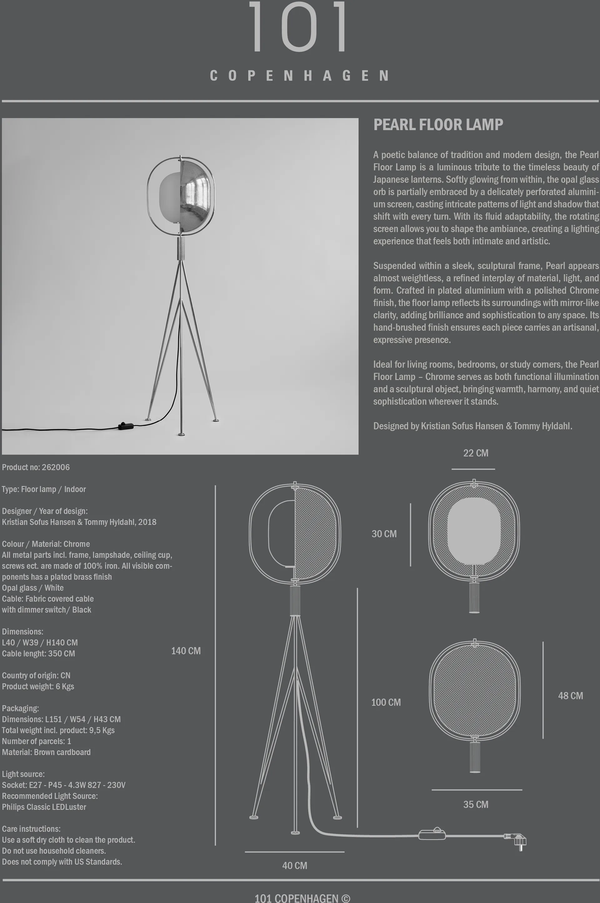 Pearl golvlampa, Chrome 101 Copenhagen