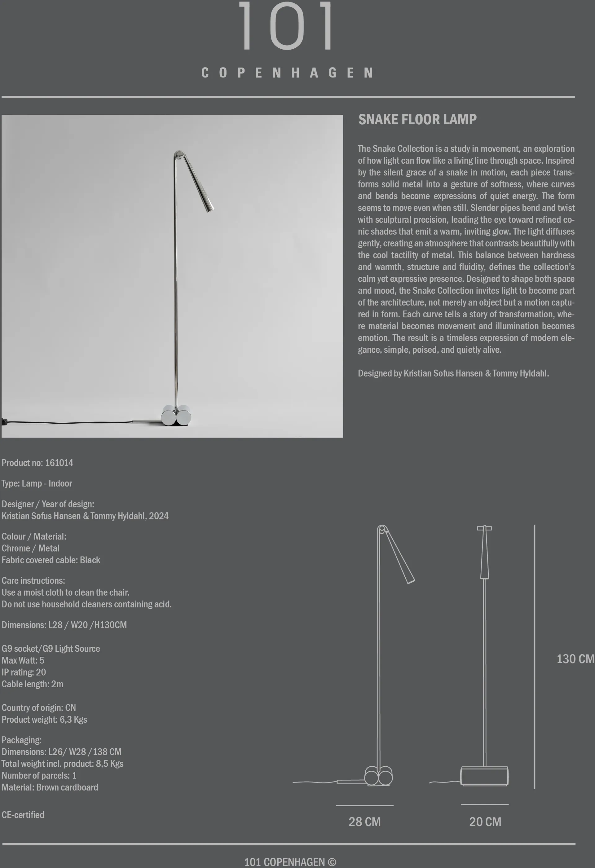 Snake golvlampa, Chrome 101 Copenhagen