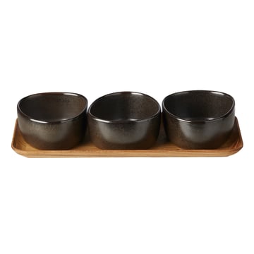 Läs mer om Aida Raw Organic skålset med träbricka Metallic Brown