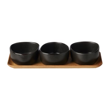 Läs mer om Aida Raw Organic skålset med träbricka Titanium Black