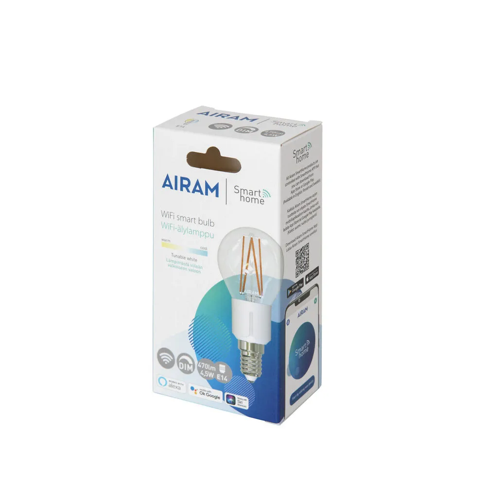 Airam Smarta Hem Filament LED-klot ljuskälla, Klar E14, 5W Airam
