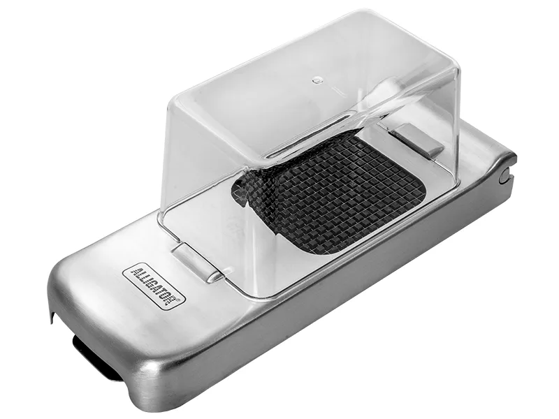 Lökskärare med stort lock, Rostfritt stål Alligator Family