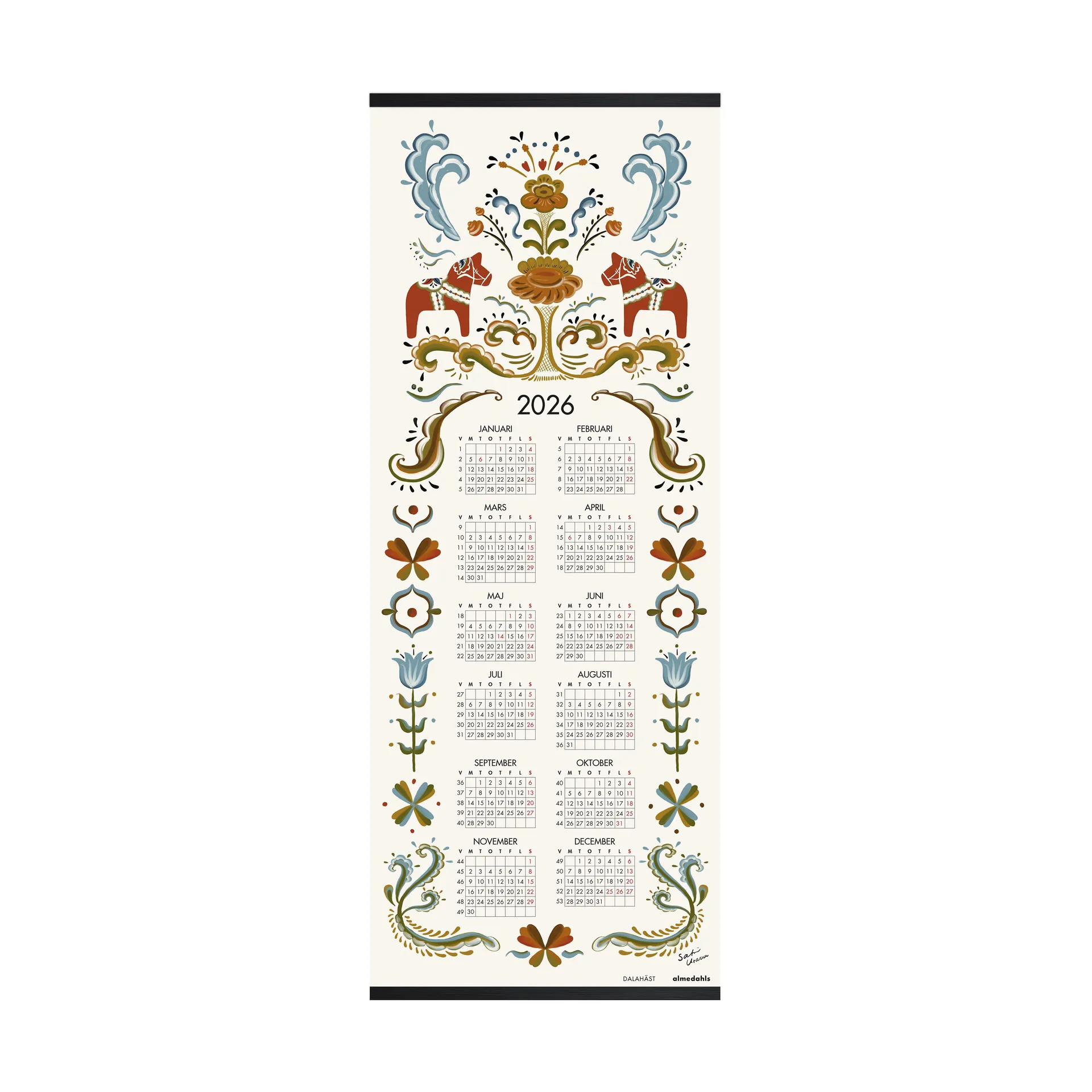 Dalahäst kalender 2026, 35x90 cm Almedahls