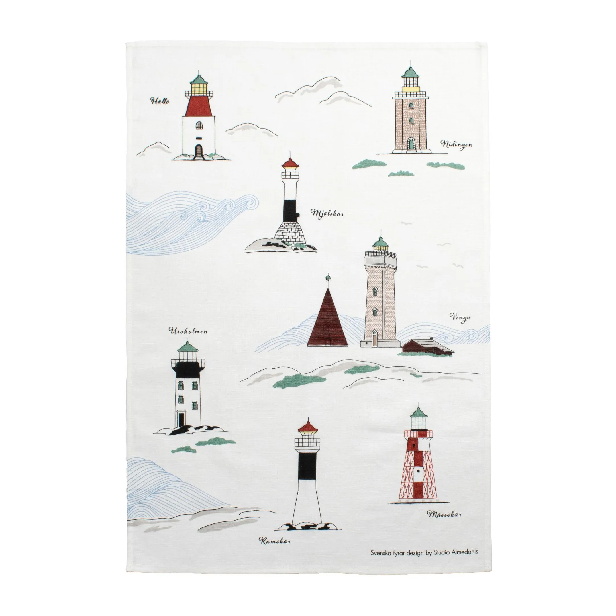 Almedahls Svenska fyrar kökshandduk 47x70 cm, Vit-multi