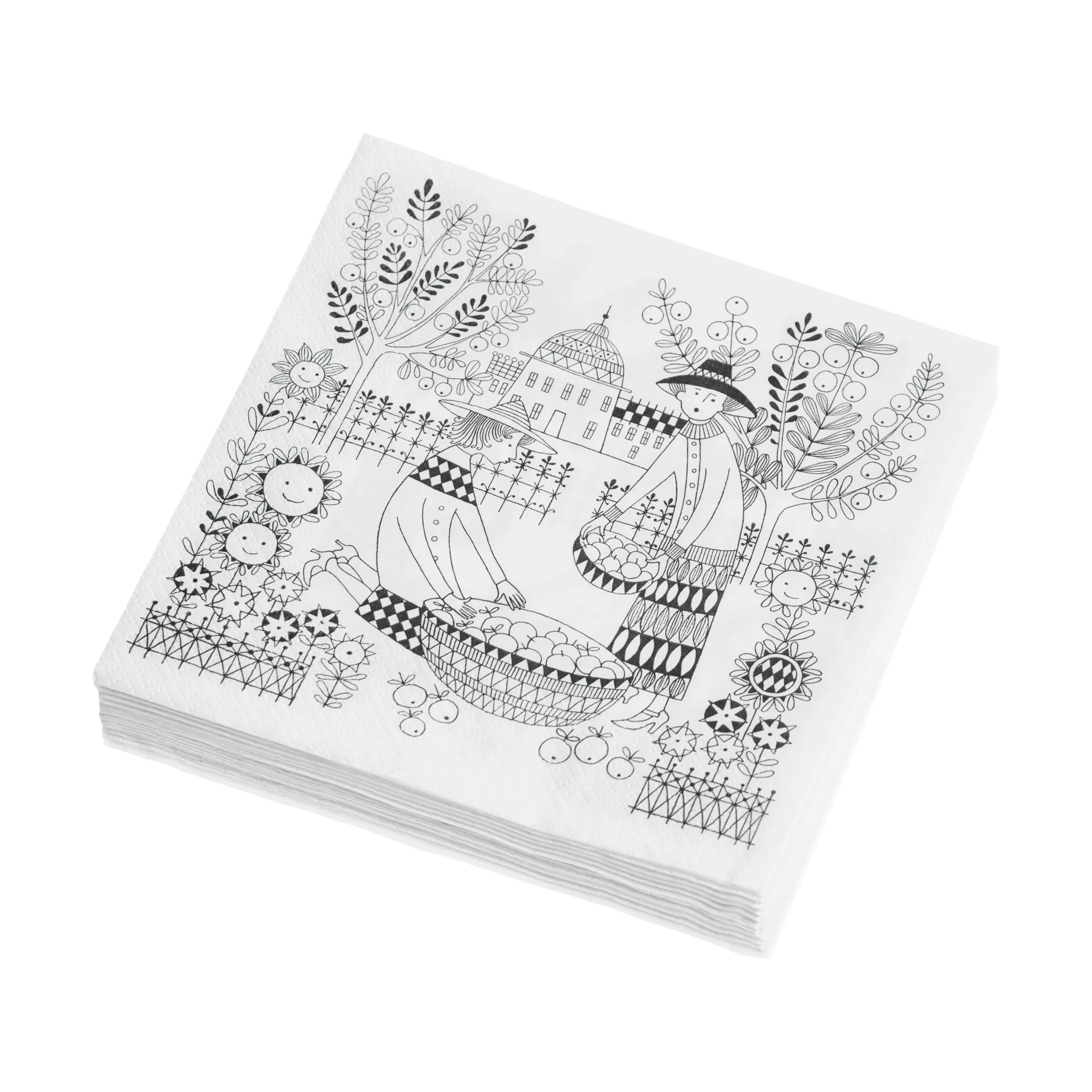 Emilia pappersservetter 33x33 cm 20-pack, Svart-vit Arabia