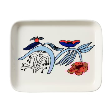 Arabia Puutarhurit tallrik 15×19 cm Blå-vit-röd