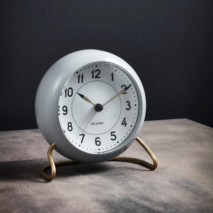 AJ Station bordsur 12 cm, grå-vit Arne Jacobsen Clocks