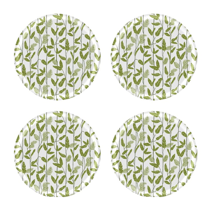 Mougli Green glasunderlägg �Ø11 cm 4-pack - Green-white - Åry Home