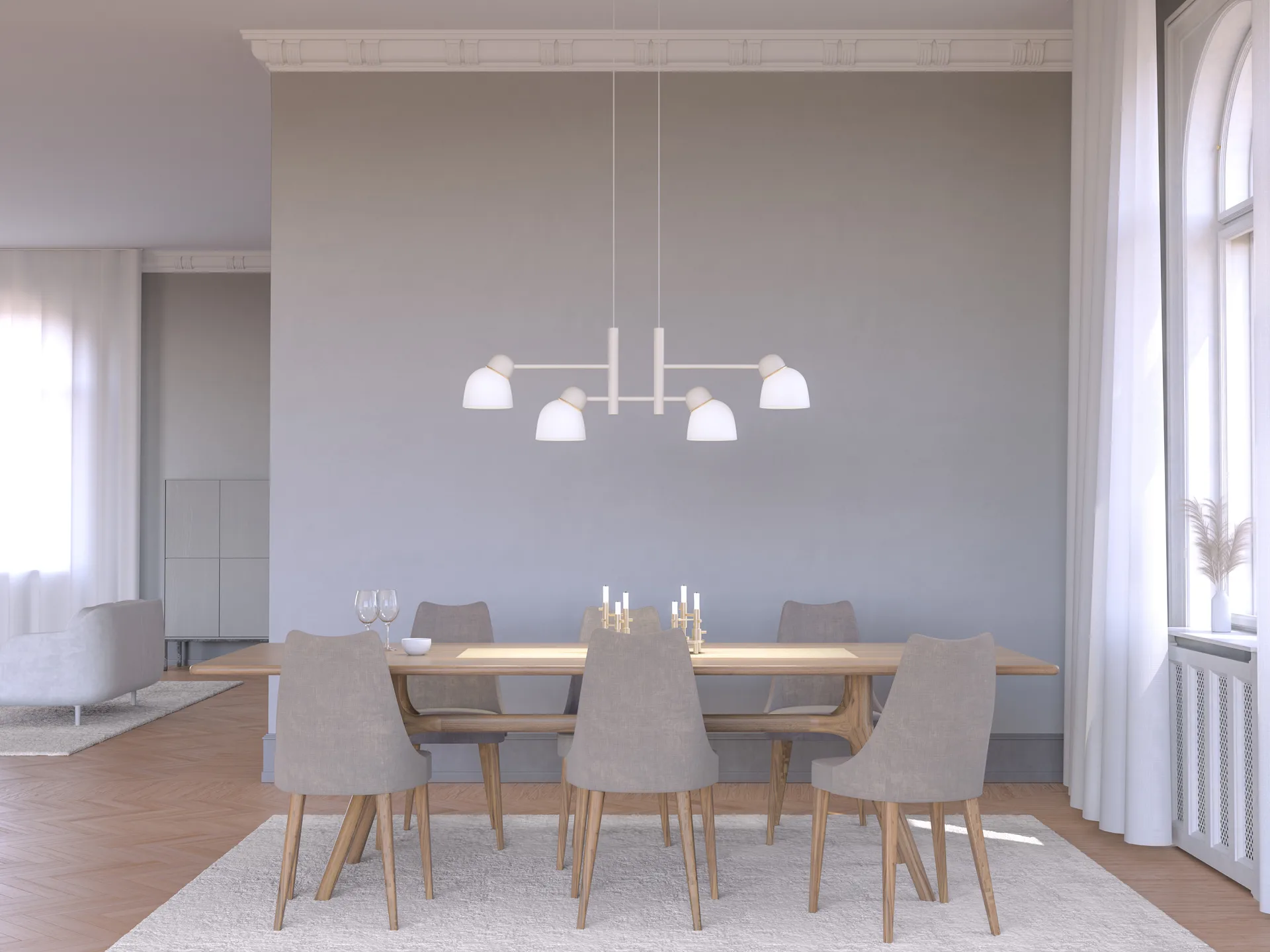 Bird pendel 119,3 cm, Sand-mässing-opalglas Belid