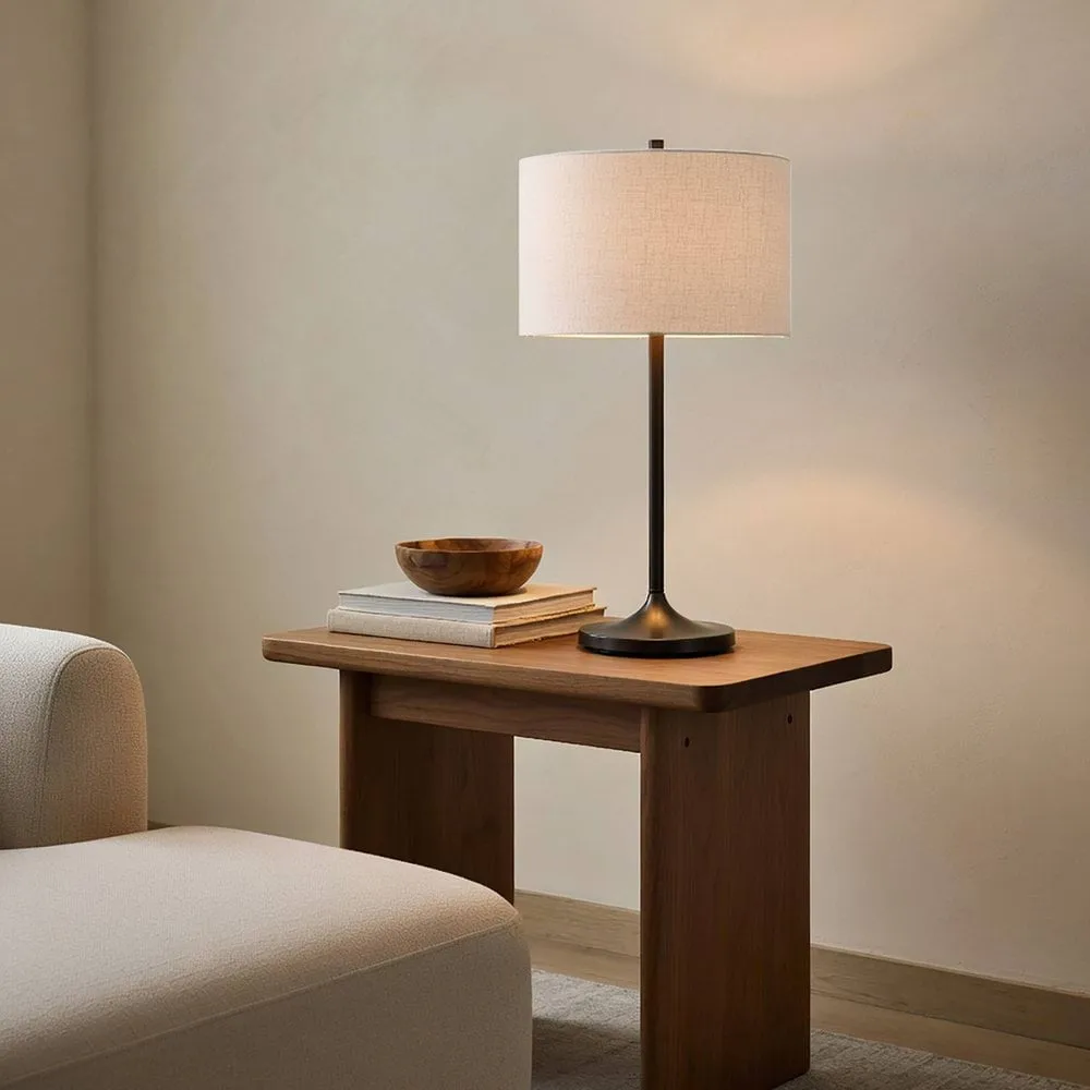 Soft bordslampa, Linne vit-metallic brons, Ø34x64 cm Belid