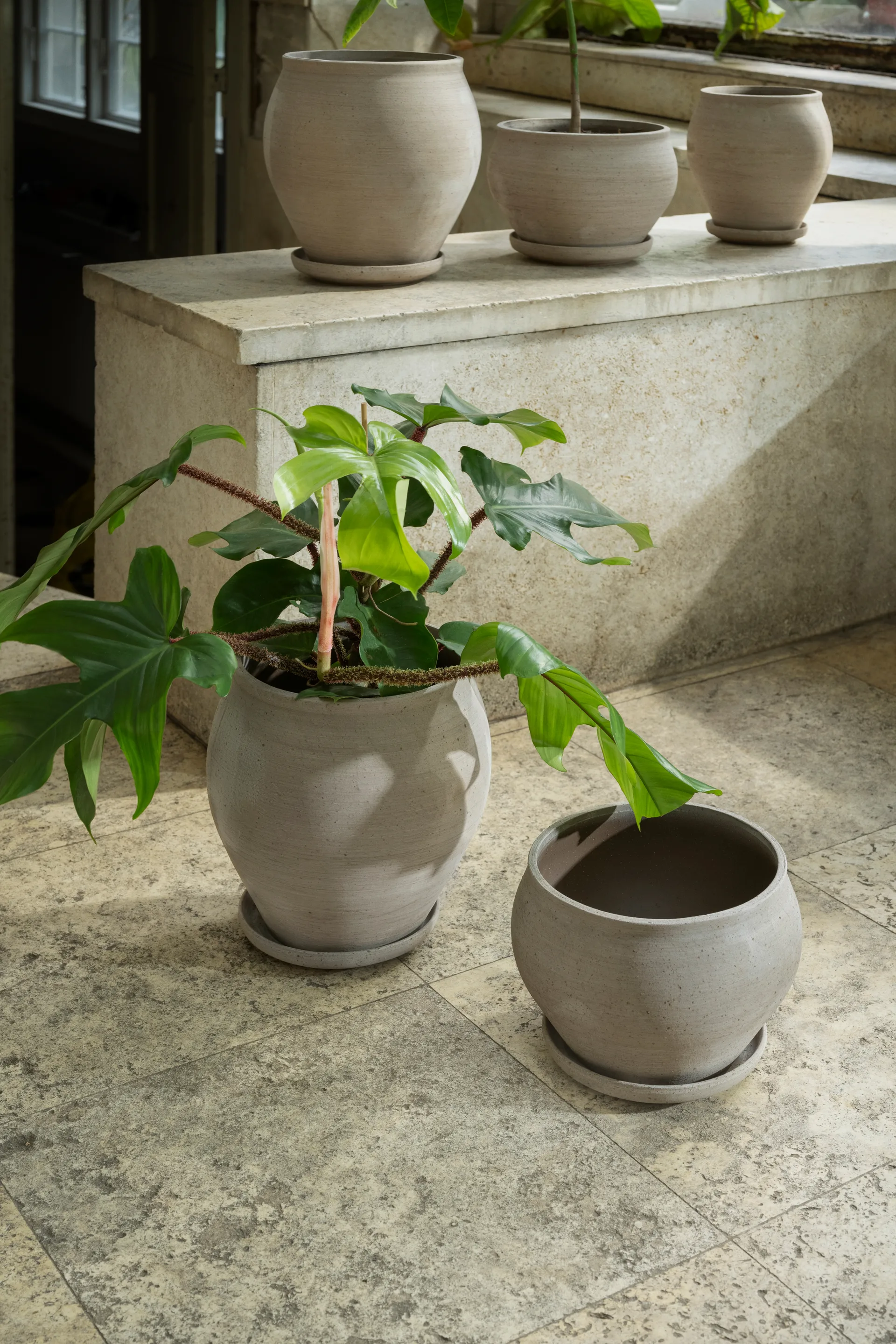 Delphi kruka med fat 2 delar, Grey, Ø24 cm, low Bergs Potter