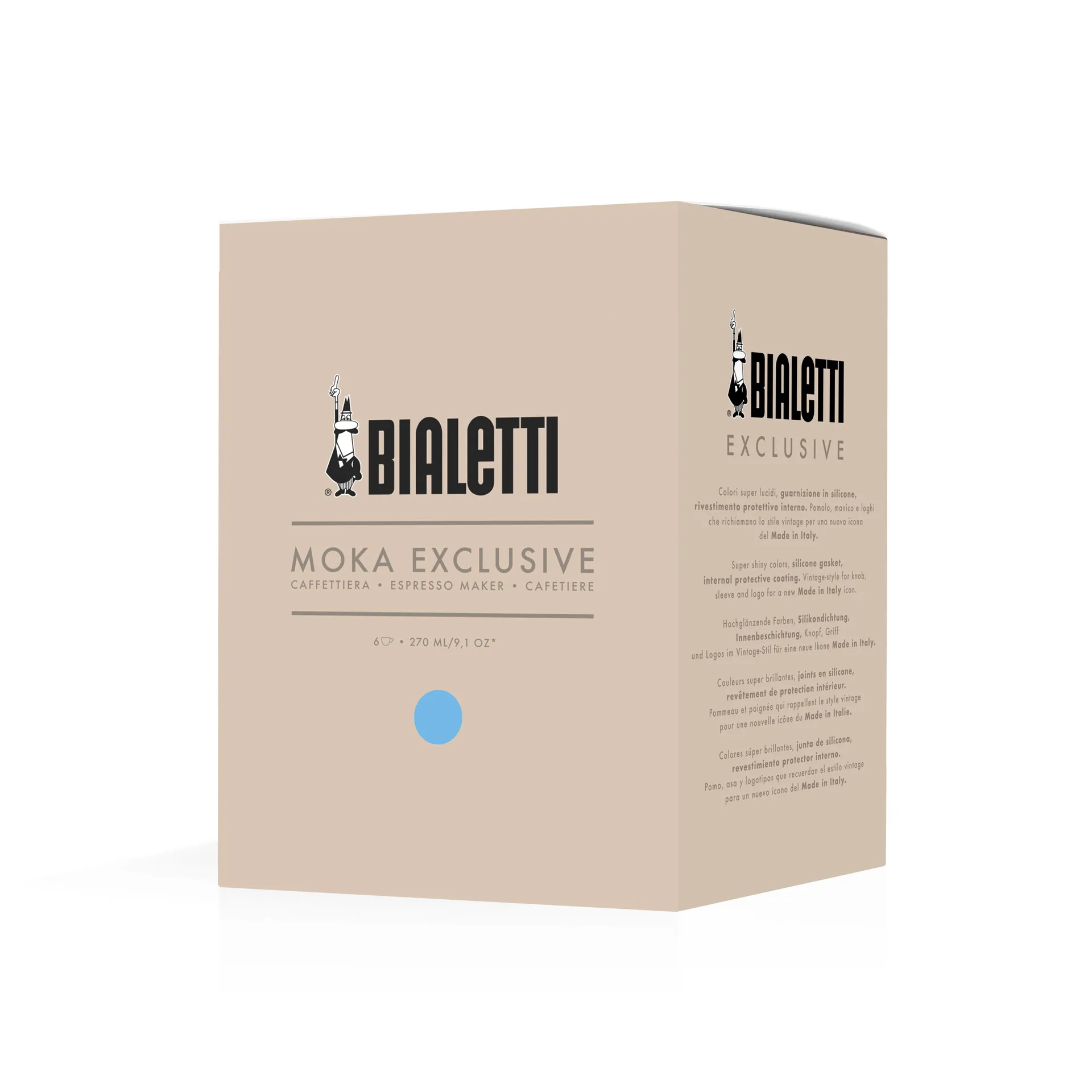 Bialetti exclusive mokabryggare, Ljusblå, 6 koppar Bialetti