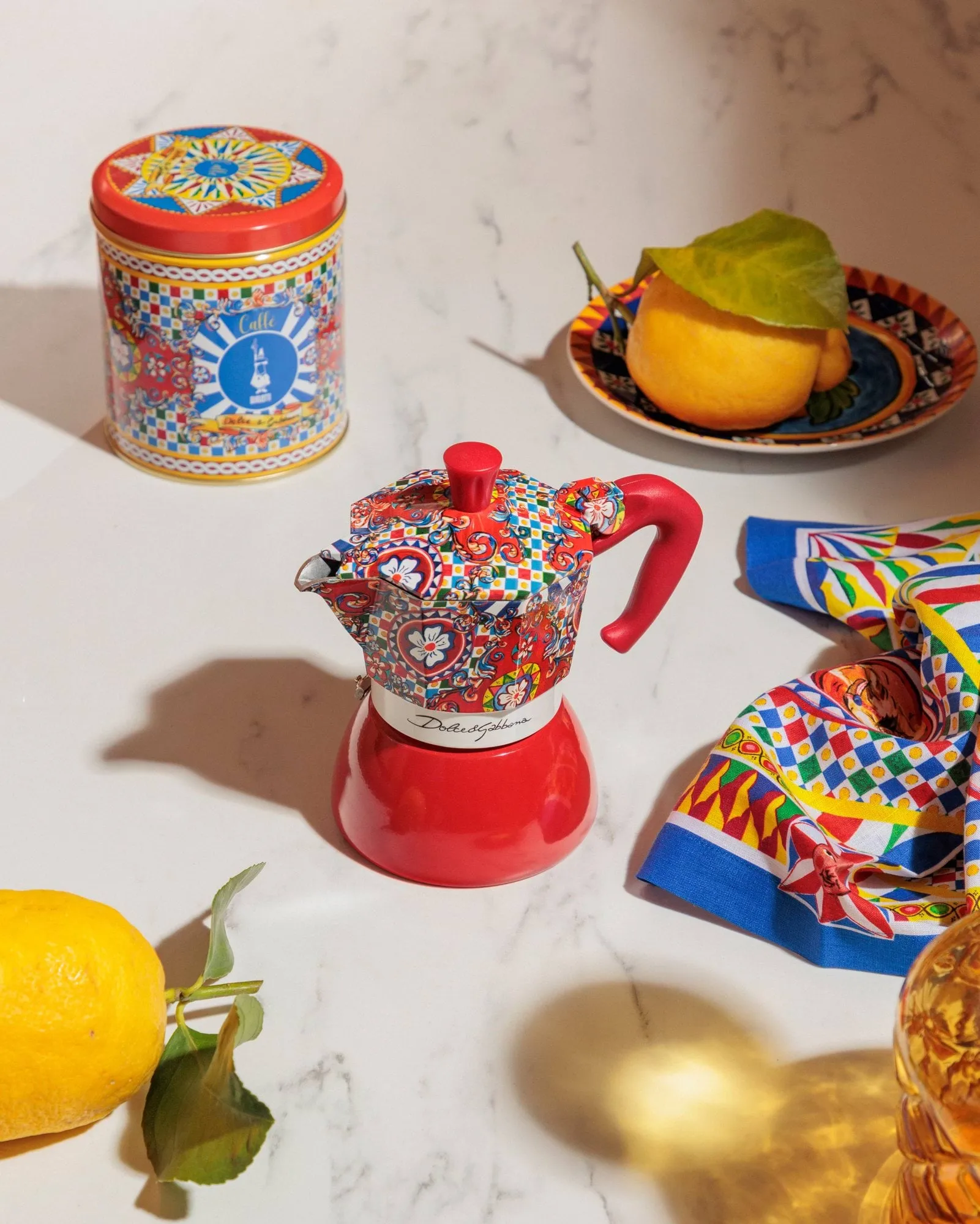 Bialetti x Dolce & Gabbana mokabryggare induktion, Sicilian cart, 2 koppar Bialetti