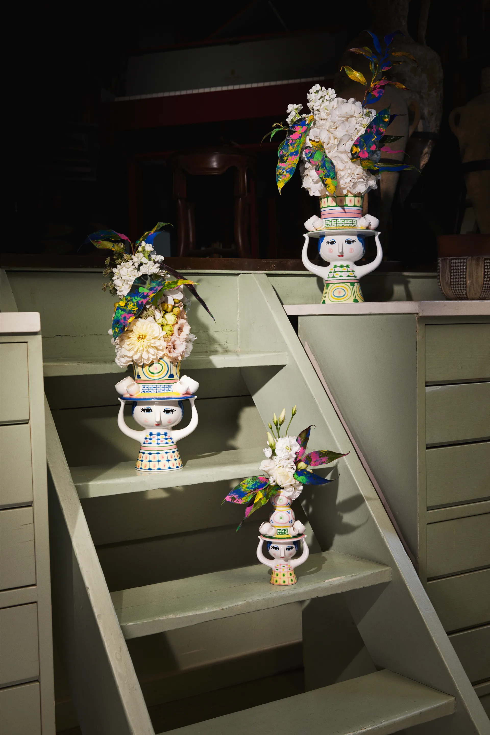 Lady with hat vas H24,5 cm, Grön Bjørn Wiinblad