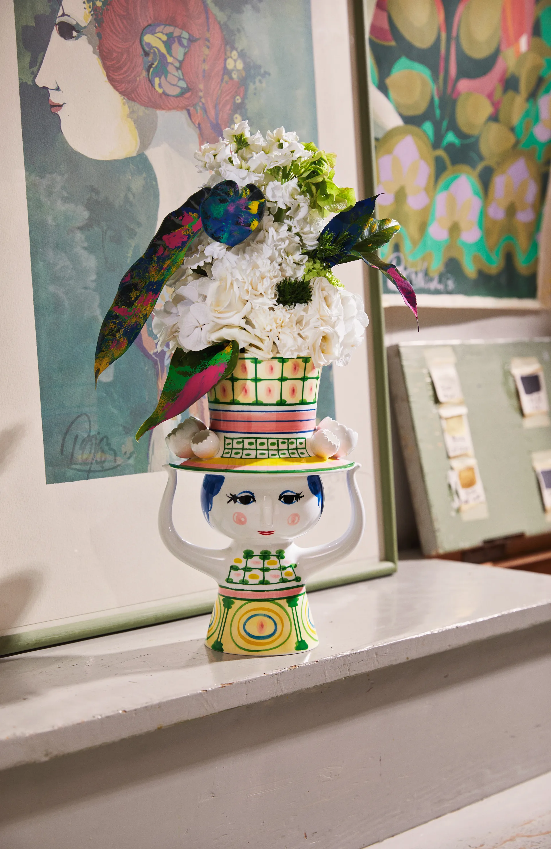 Lady with hat vas H24,5 cm, Grön Bjørn Wiinblad