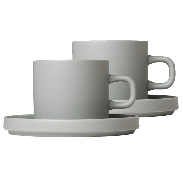 Pilar kaffemugg med fat 2-pack, Mirage grey blomus