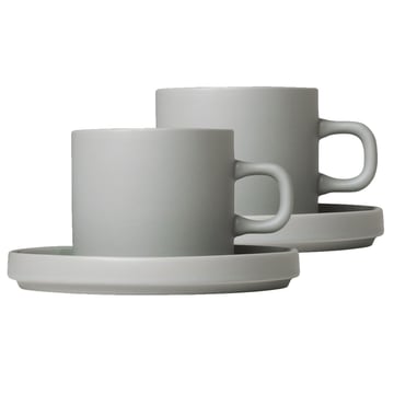 Läs mer om blomus Pilar kaffemugg med fat 2-pack Mirage grey