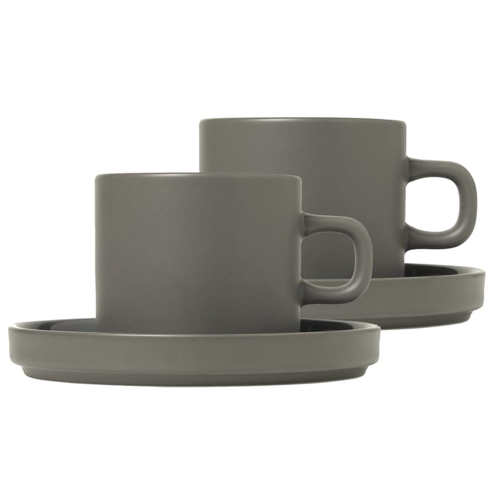 Pilar kaffemugg med fat 2-pack, Pewter blomus