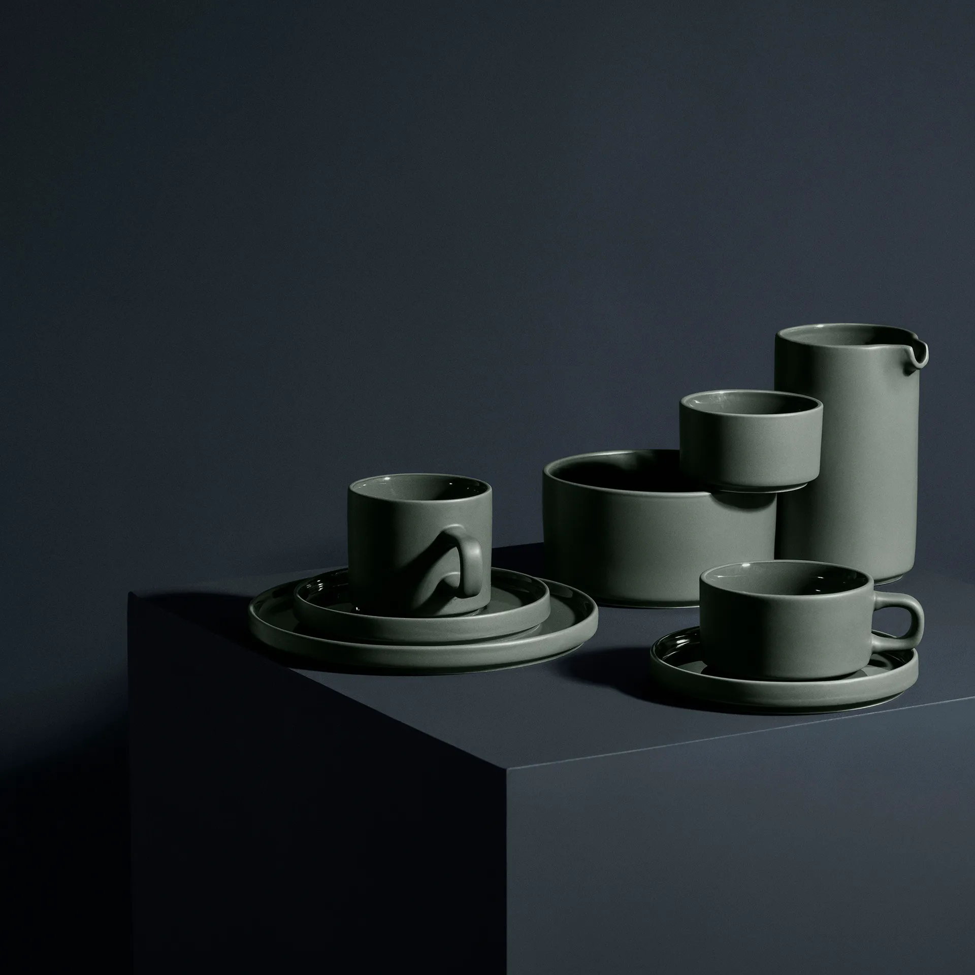 Pilar temugg med fat 2-pack, Pewter blomus
