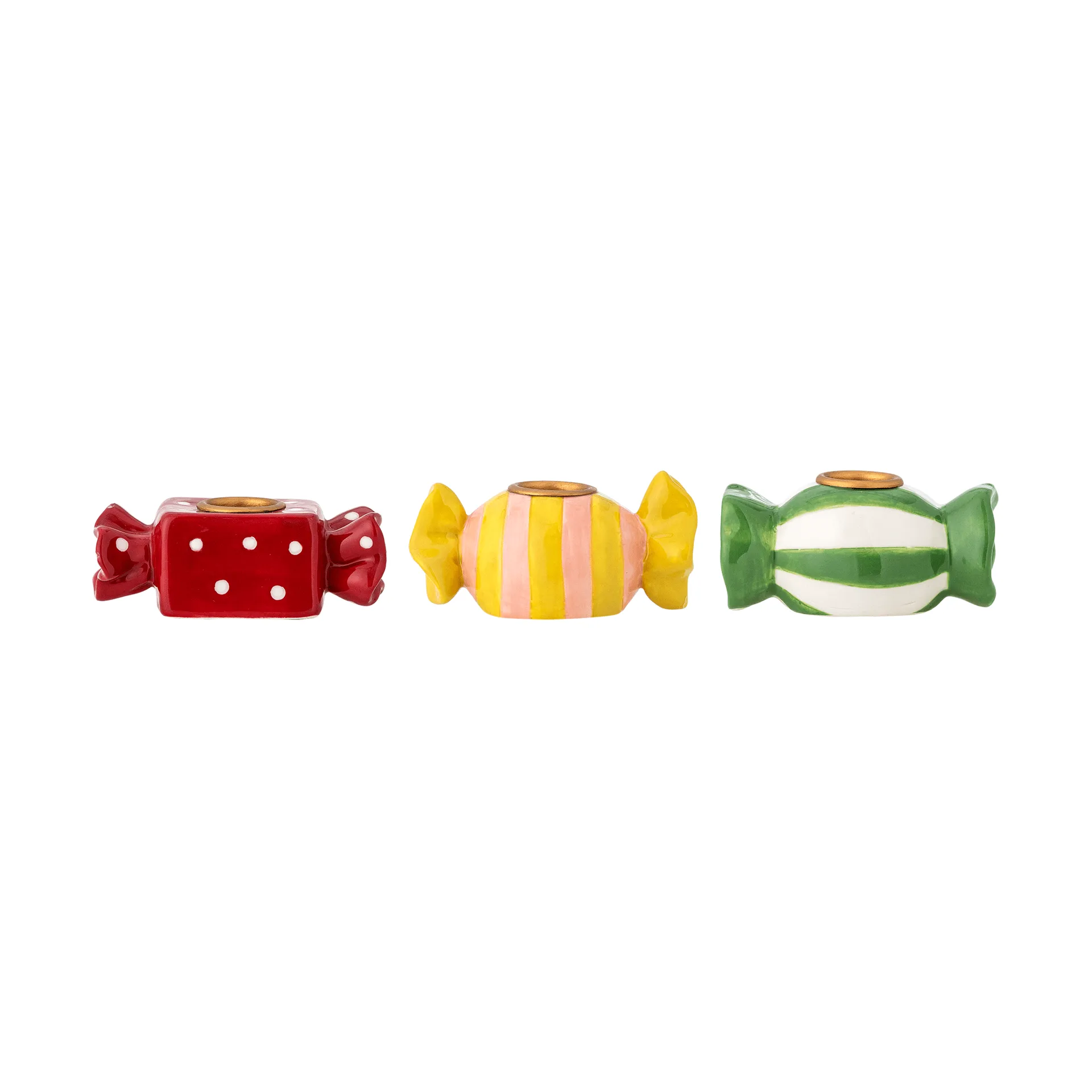 Leiano ljusstake, Gul-röd-grön, 3 delar, 10 cm Bloomingville