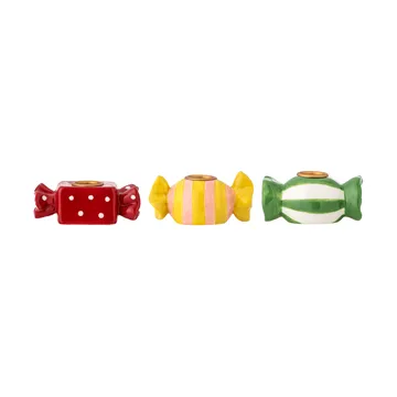 Leiano ljusstake - Gul-röd-grön, 3 delar, 10 cm - Bloomingville