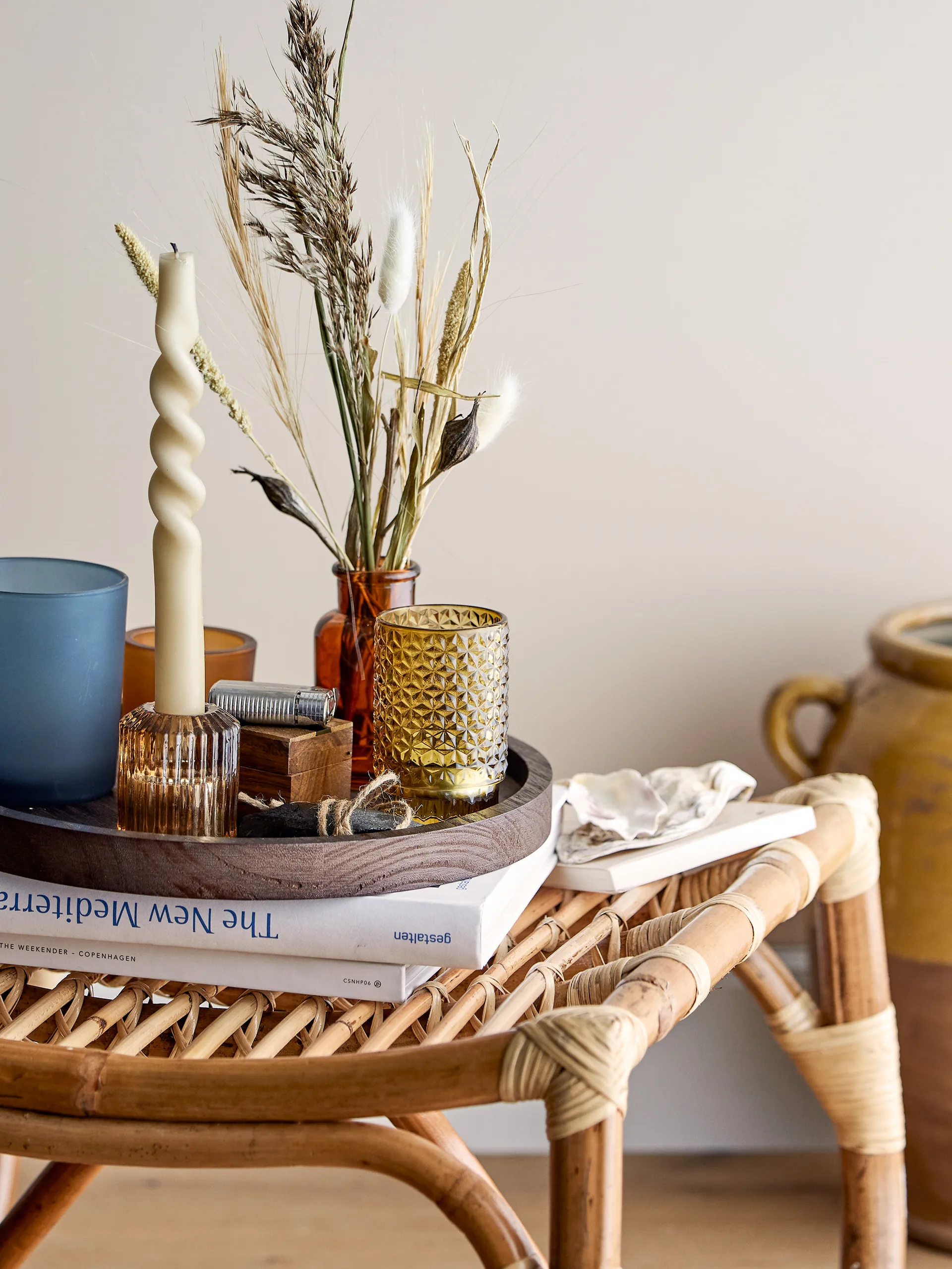 Sanga bricka med ljuslykta 5 delar, Brun-multi Bloomingville