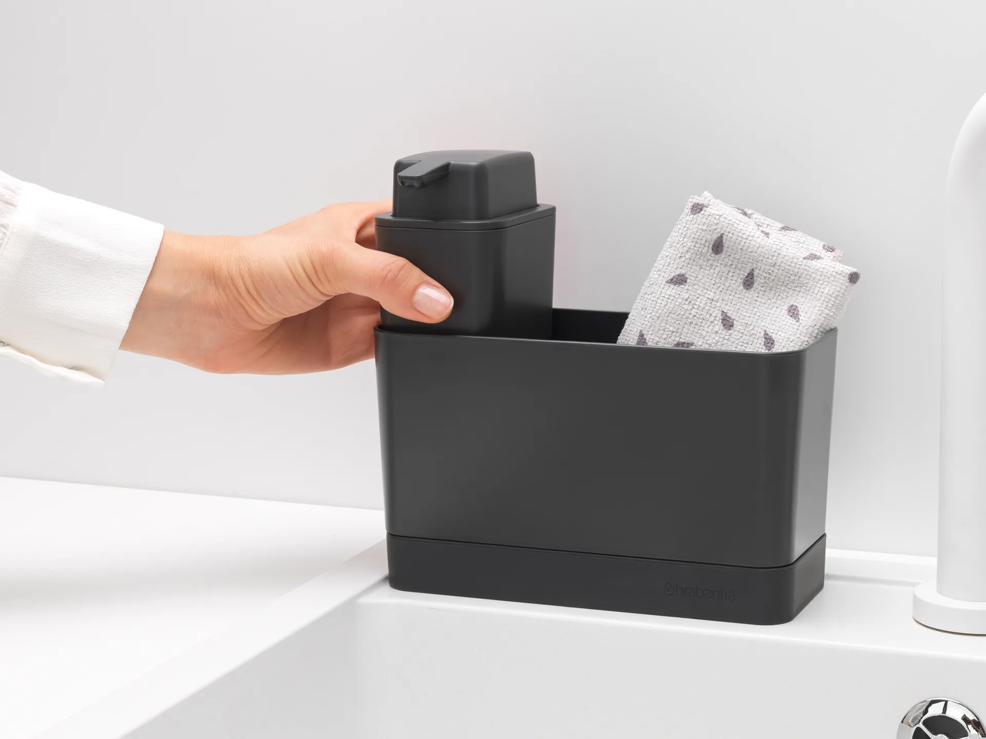Brabantia diskbänksorganiserare med tvålpump, Mörkgrå Brabantia