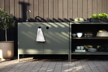 Kelia utekök bänk med hyllor - Nordic green, 121x91x64 cm - Brafab