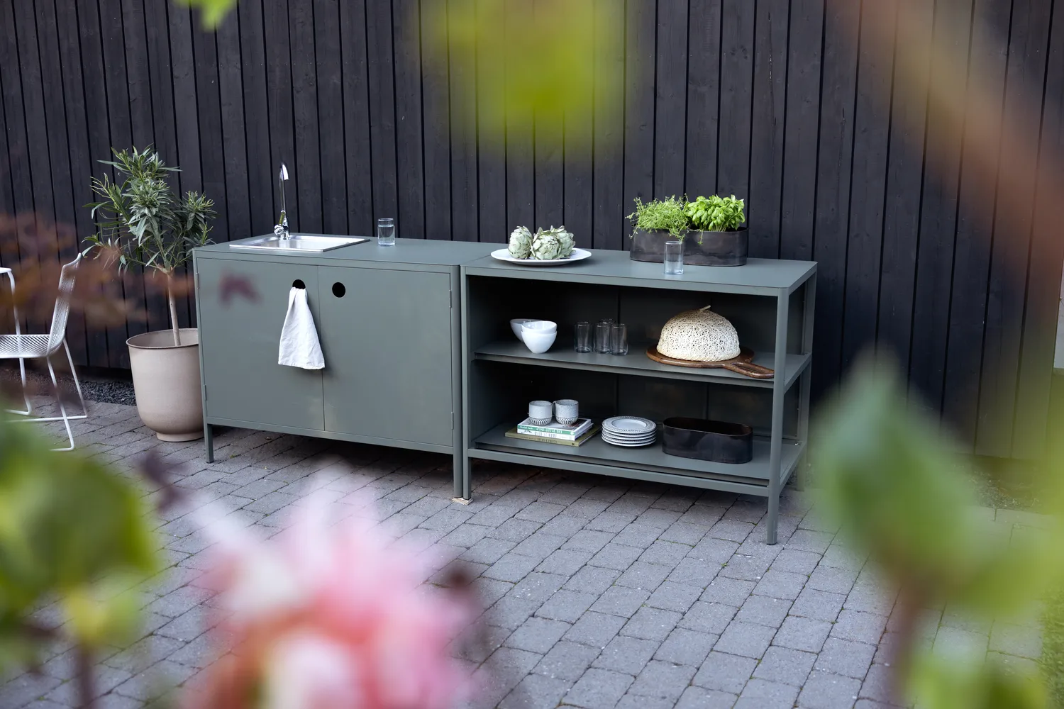 Kelia utekök bänkskåp med diskho, Antracit, 121x90x64 Brafab