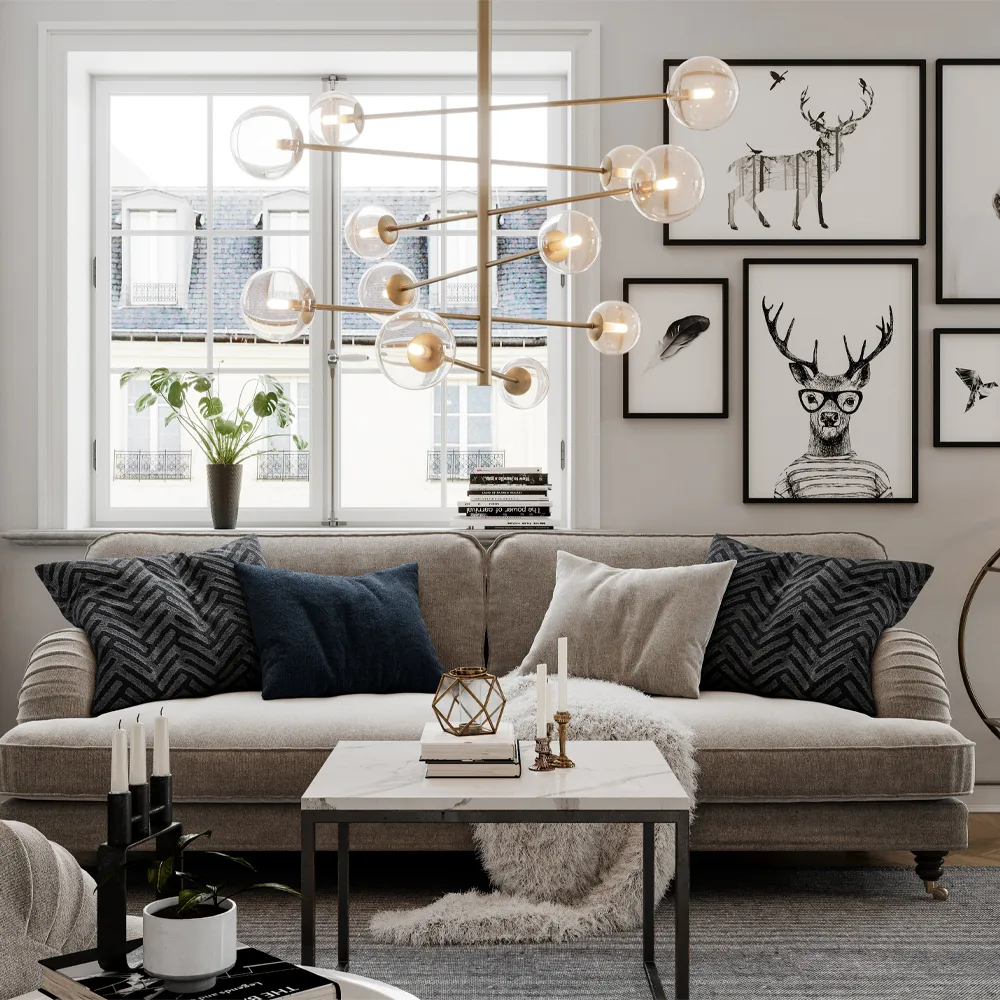 Avenue taklampa, guld/klar, 12-låg By Rydéns