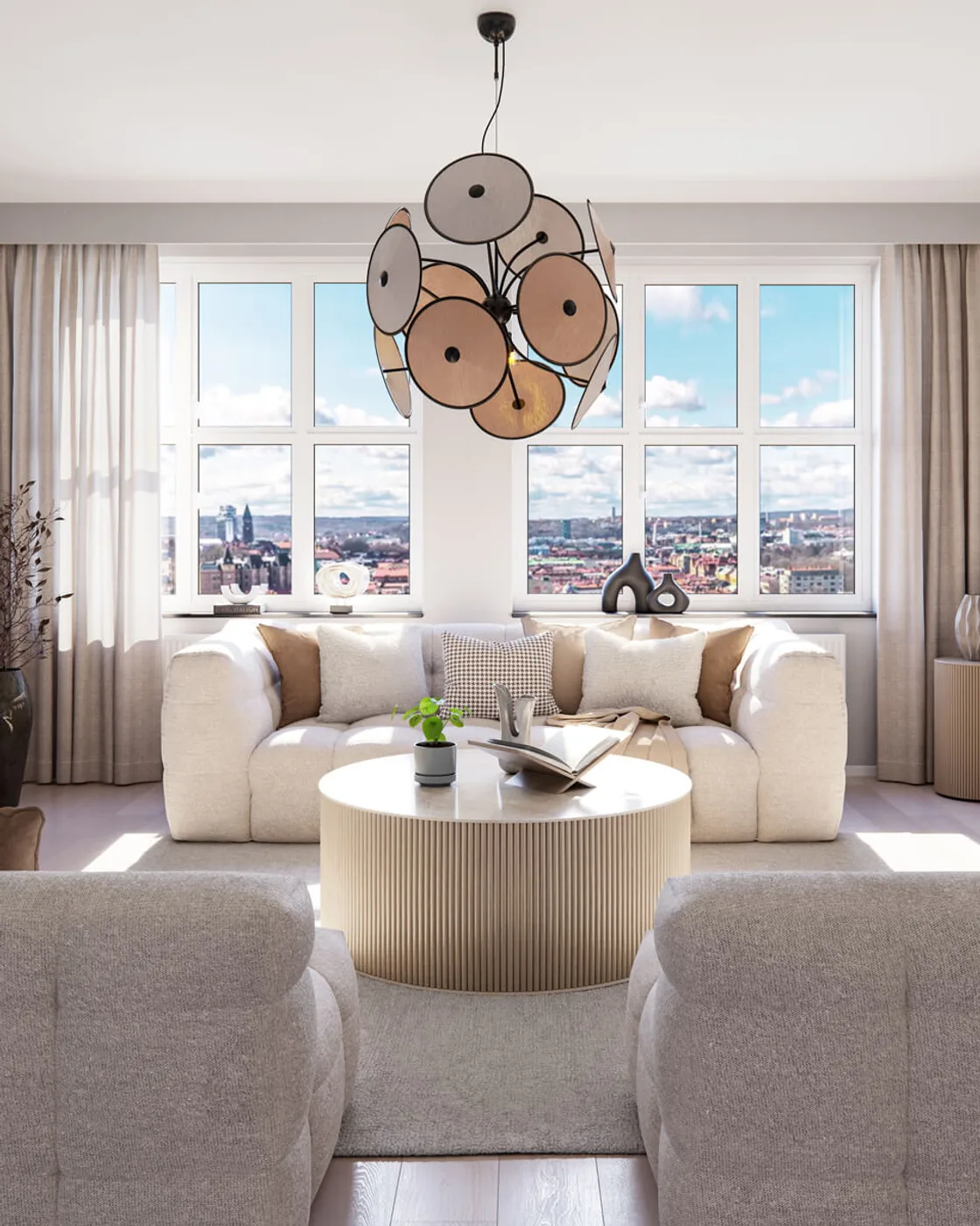 Cappello taklampa Ø82 cm, Matt svart-beige By Rydéns