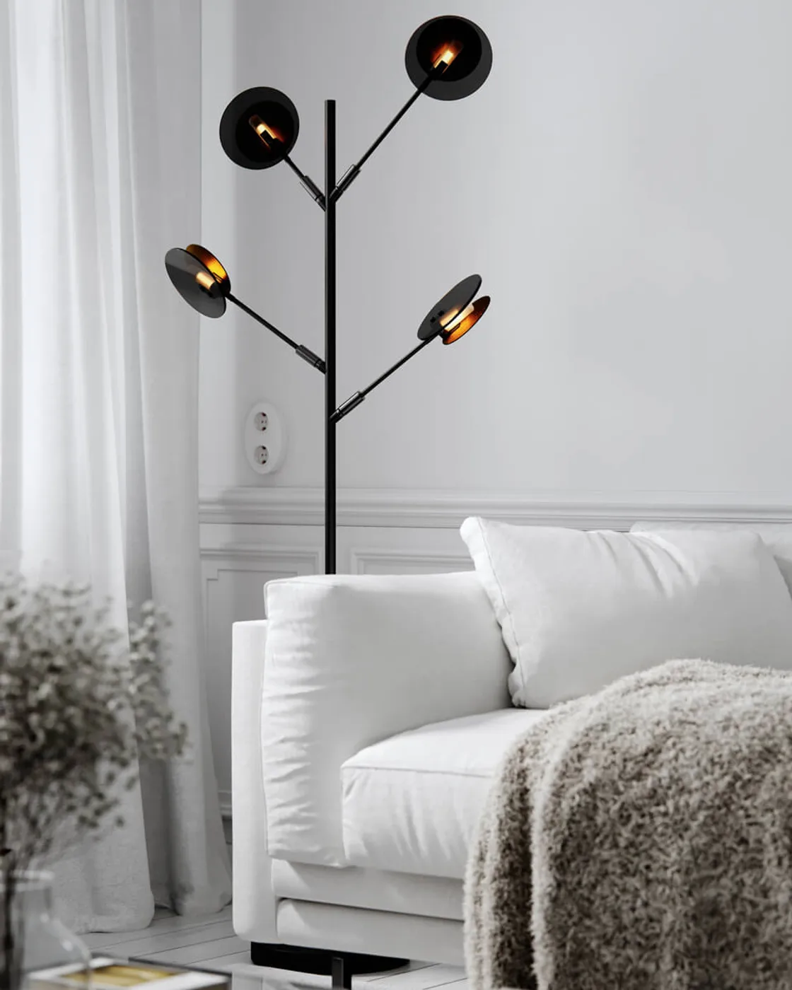 Turno golvlampa 175,5 cm, Matt svart-guld By Rydéns