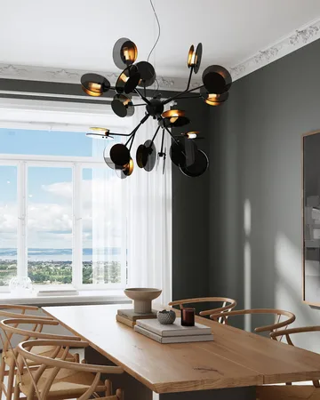 Turno taklampa Ø80 cm - Matt svart-guld - By Rydéns