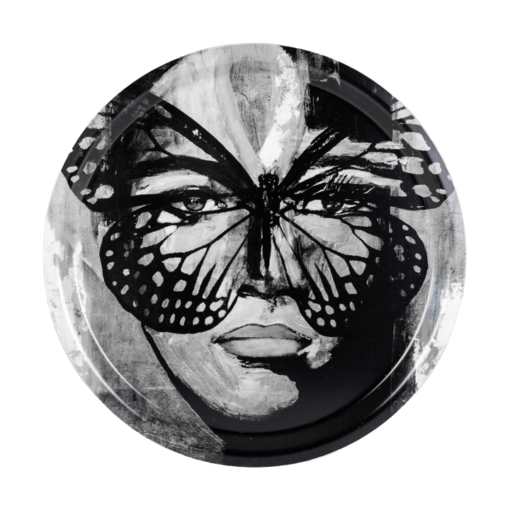 Golden Butterfly bricka Ø31 cm - Black-white - Carolina Gynning
