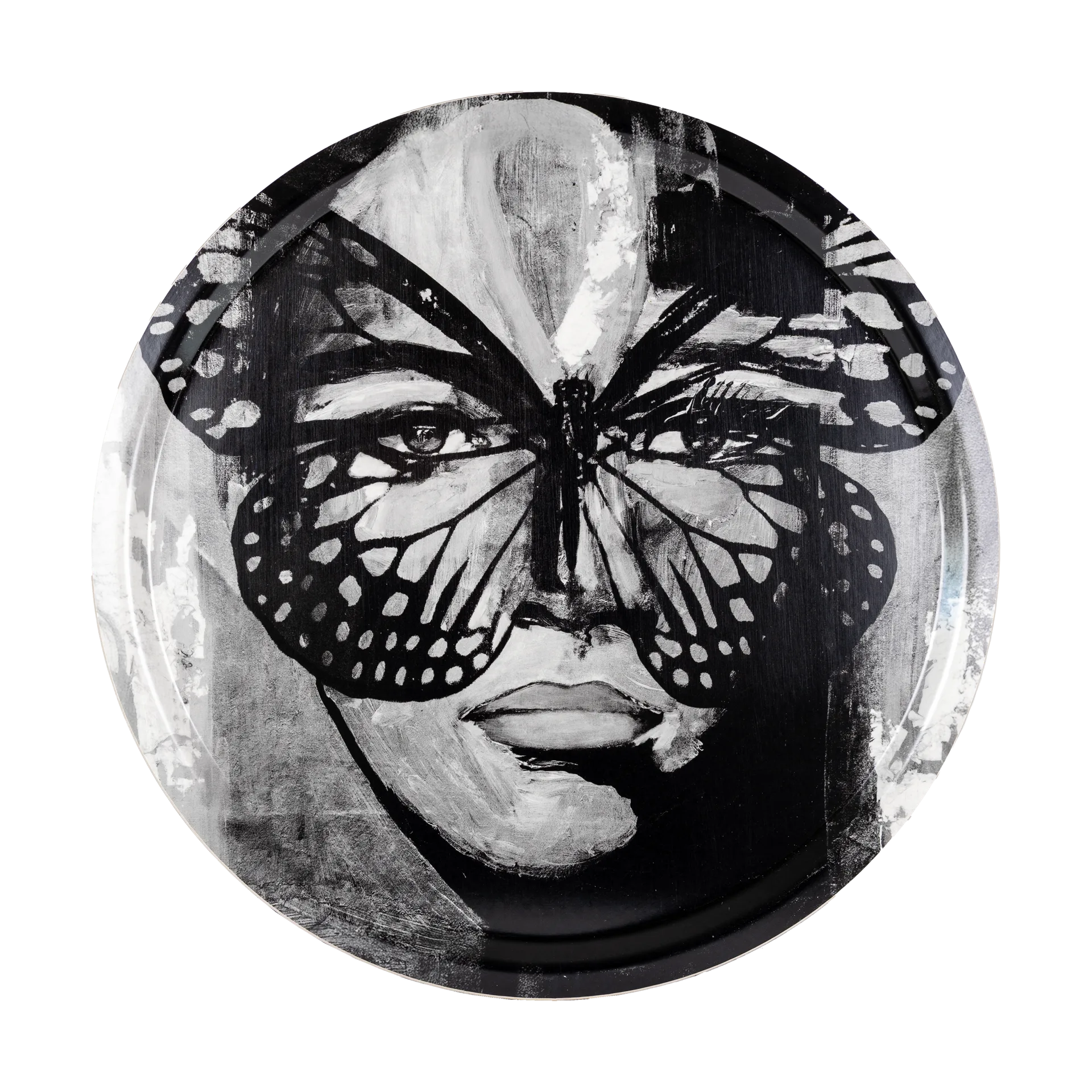 Golden Butterfly bricka Ø46 cm, Black-white Carolina Gynning