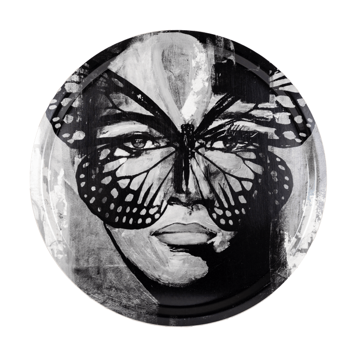 Golden Butterfly bricka Ø46 cm - Black-white - Carolina Gynning