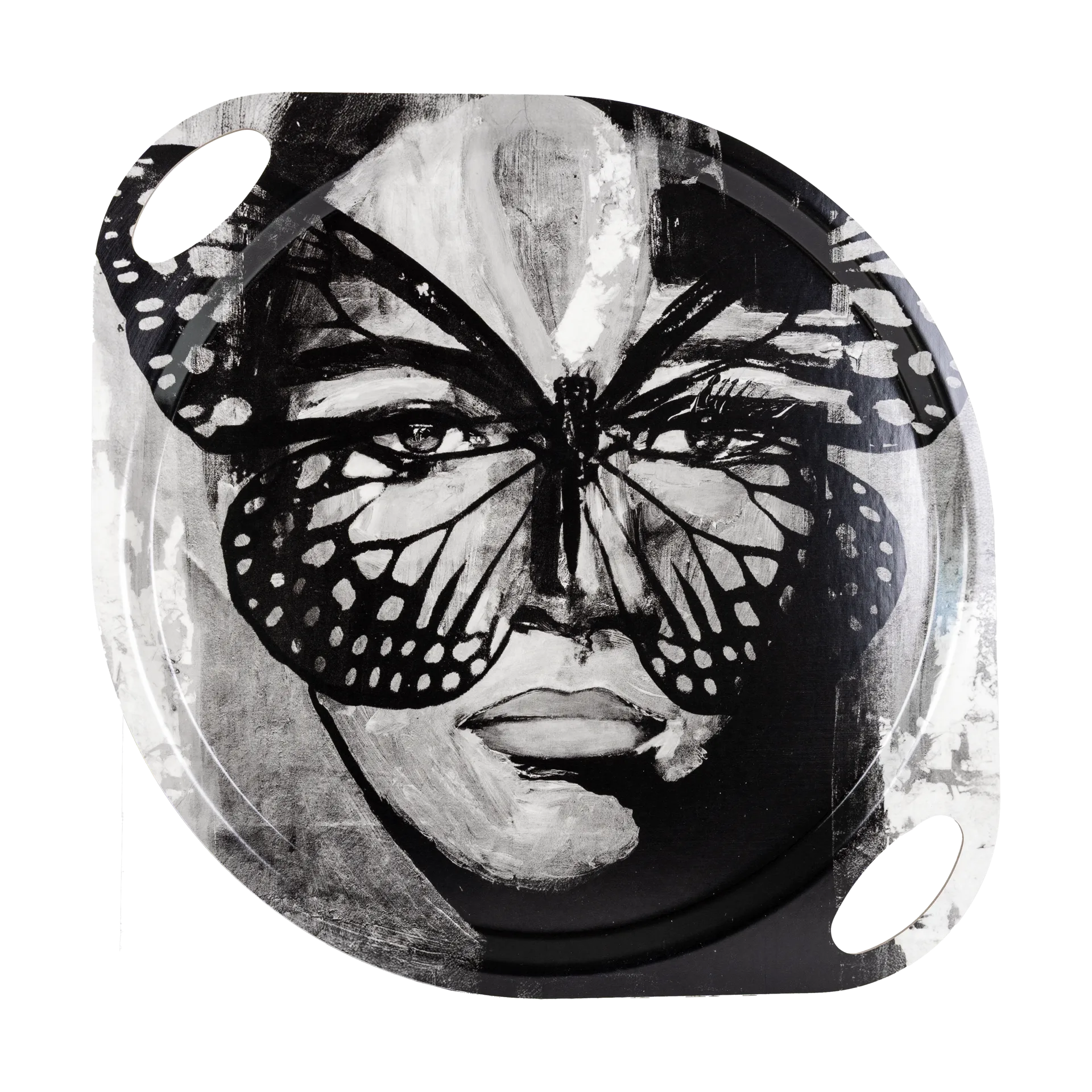 Golden Butterfly bricka med handtag 38x47 cm, Black-white Carolina Gynning