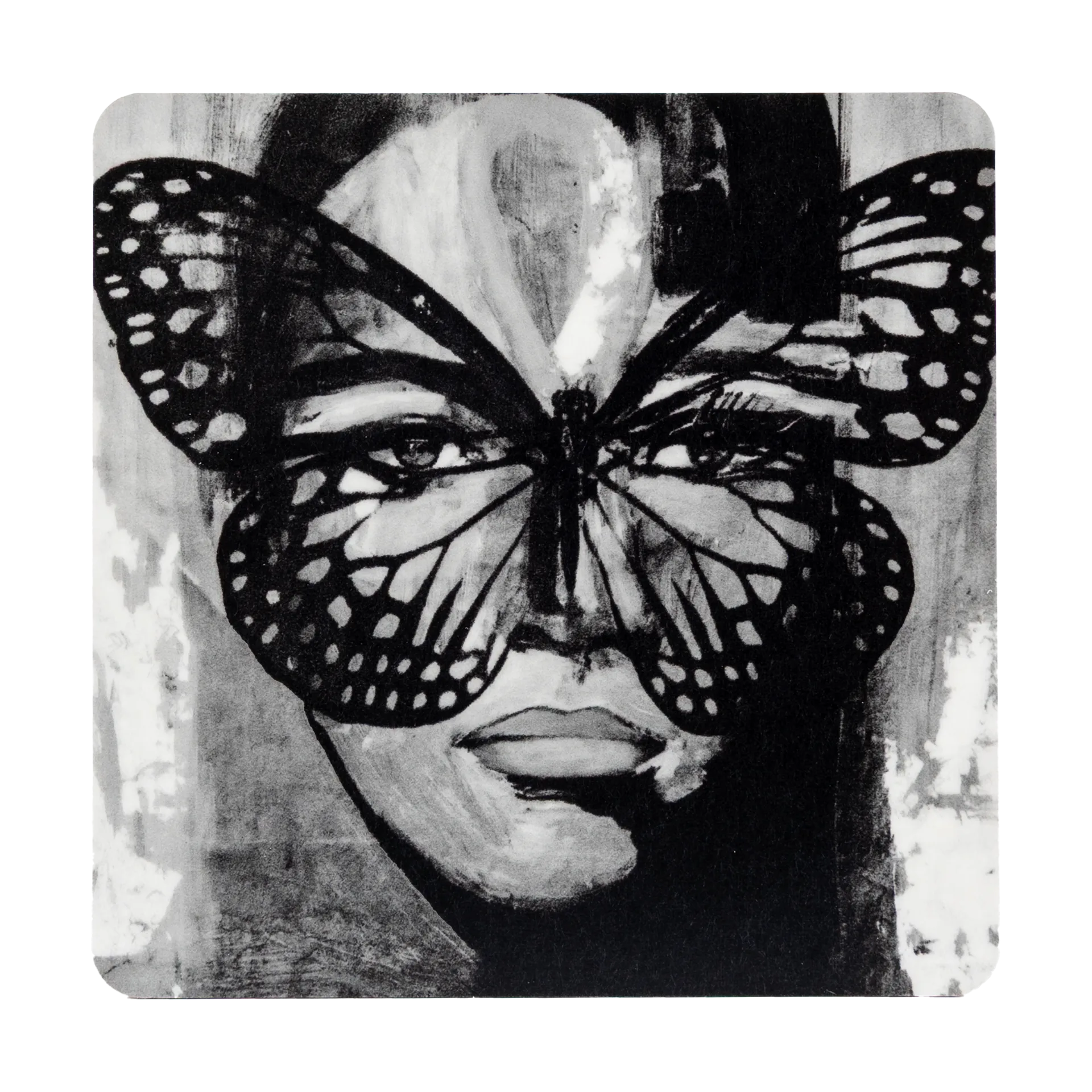 Golden Butterfly glasunderlägg 9x9 cm, Black-white Carolina Gynning