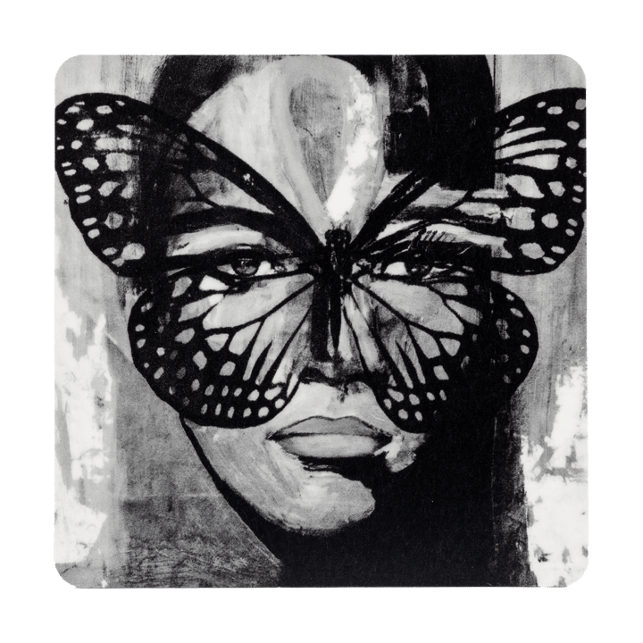Golden Butterfly glasunderlägg 9x9 cm - Black-white - Carolina Gynning