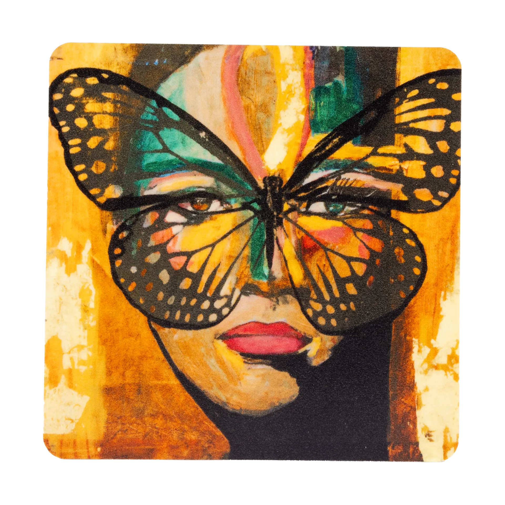 Golden Butterfly glasunderlägg 9x9 cm, Orange-black Carolina Gynning