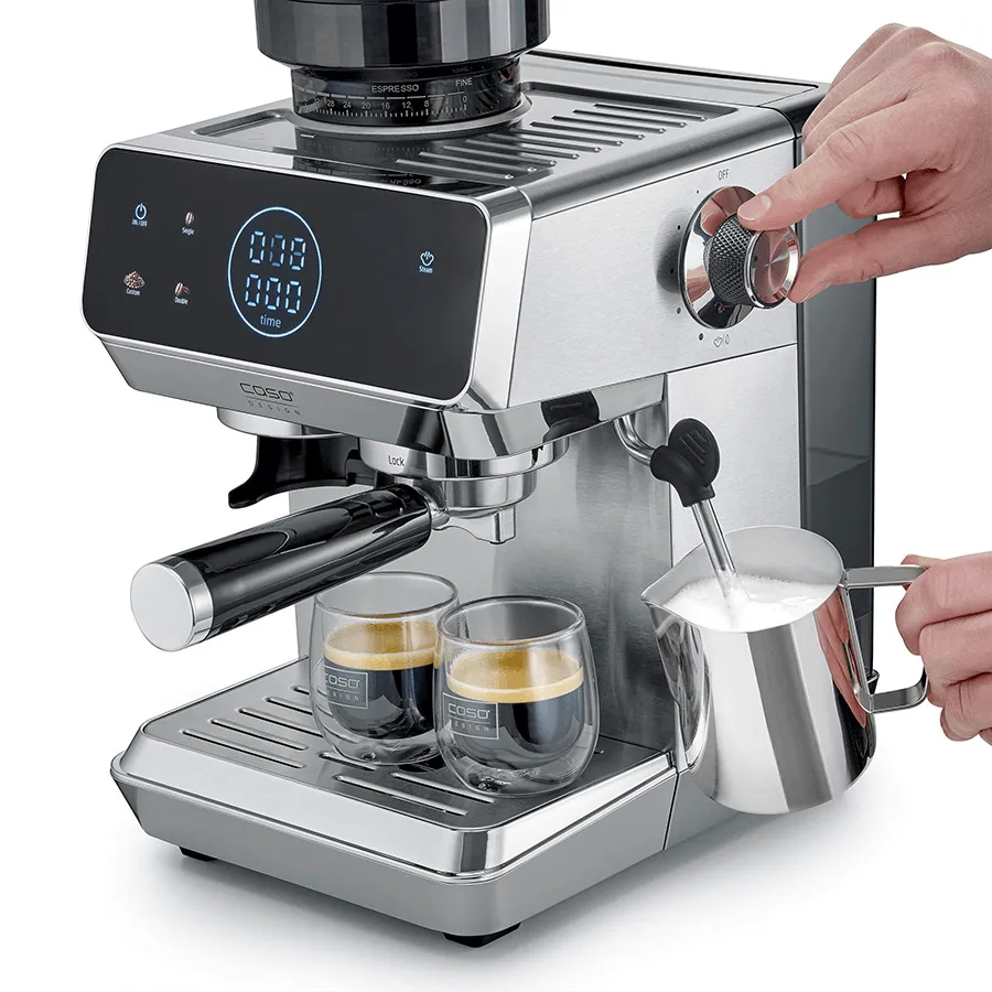 Caso Gourmet espressomaskin med kvarn, Stål Caso