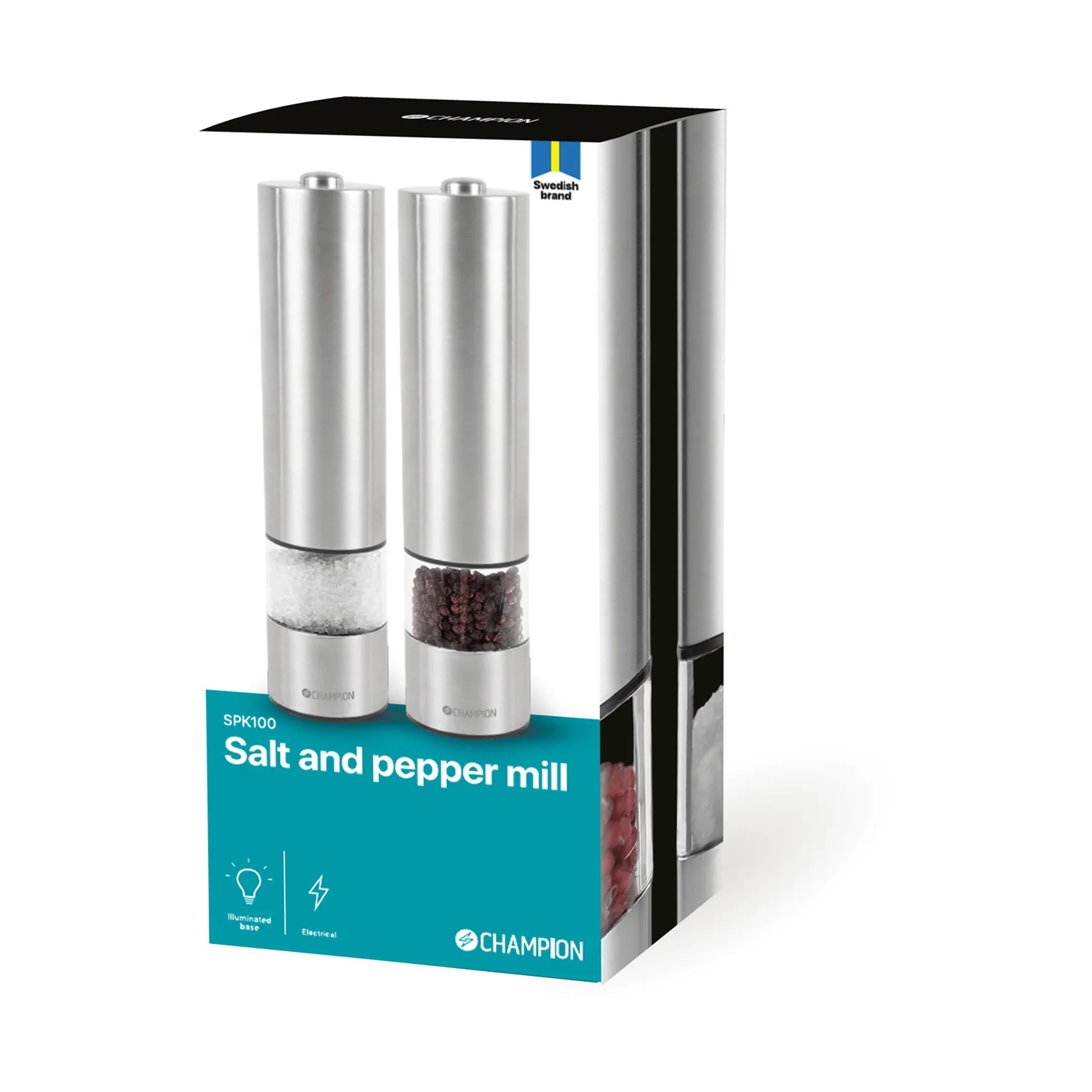 Champion SPK100 salt- och pepparkvarn set, Rostfritt stål Champion