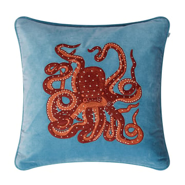 Chhatwal & Jonsson Embroidered Octopus kuddfodral 50×50 cm Heaven blue-orange-rose