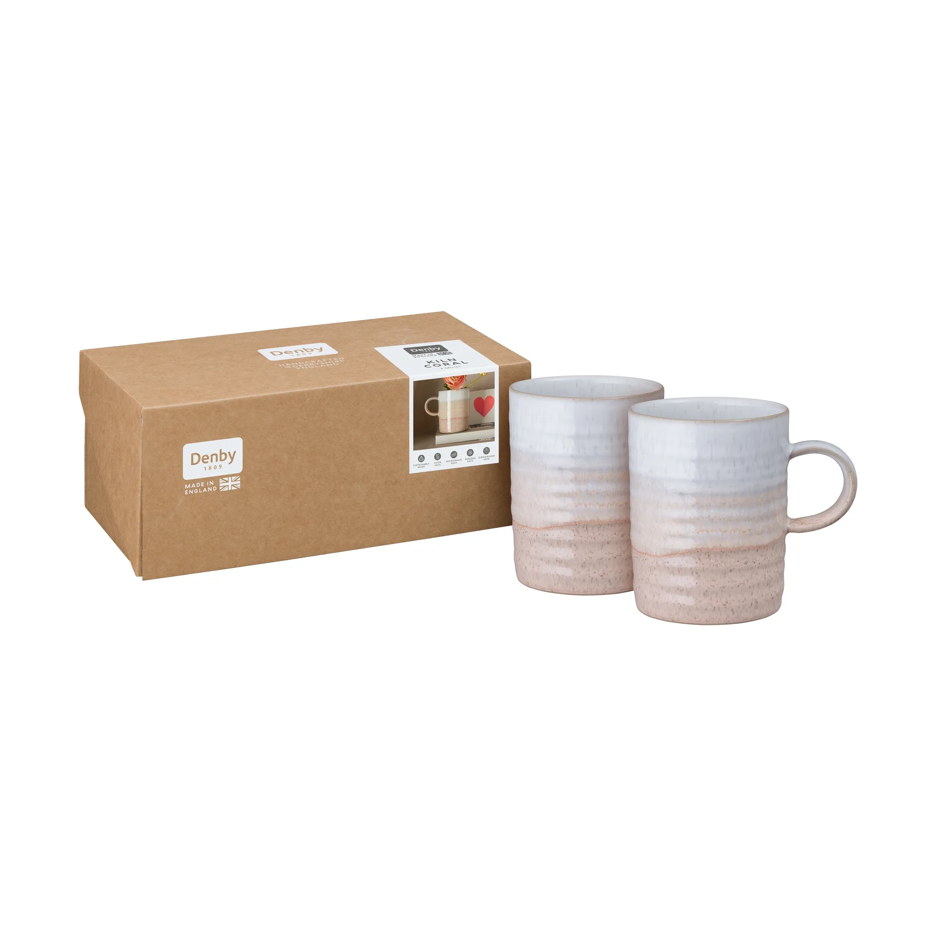 Kiln Coral räfflad mugg, Koral-beige, 2-pack Denby