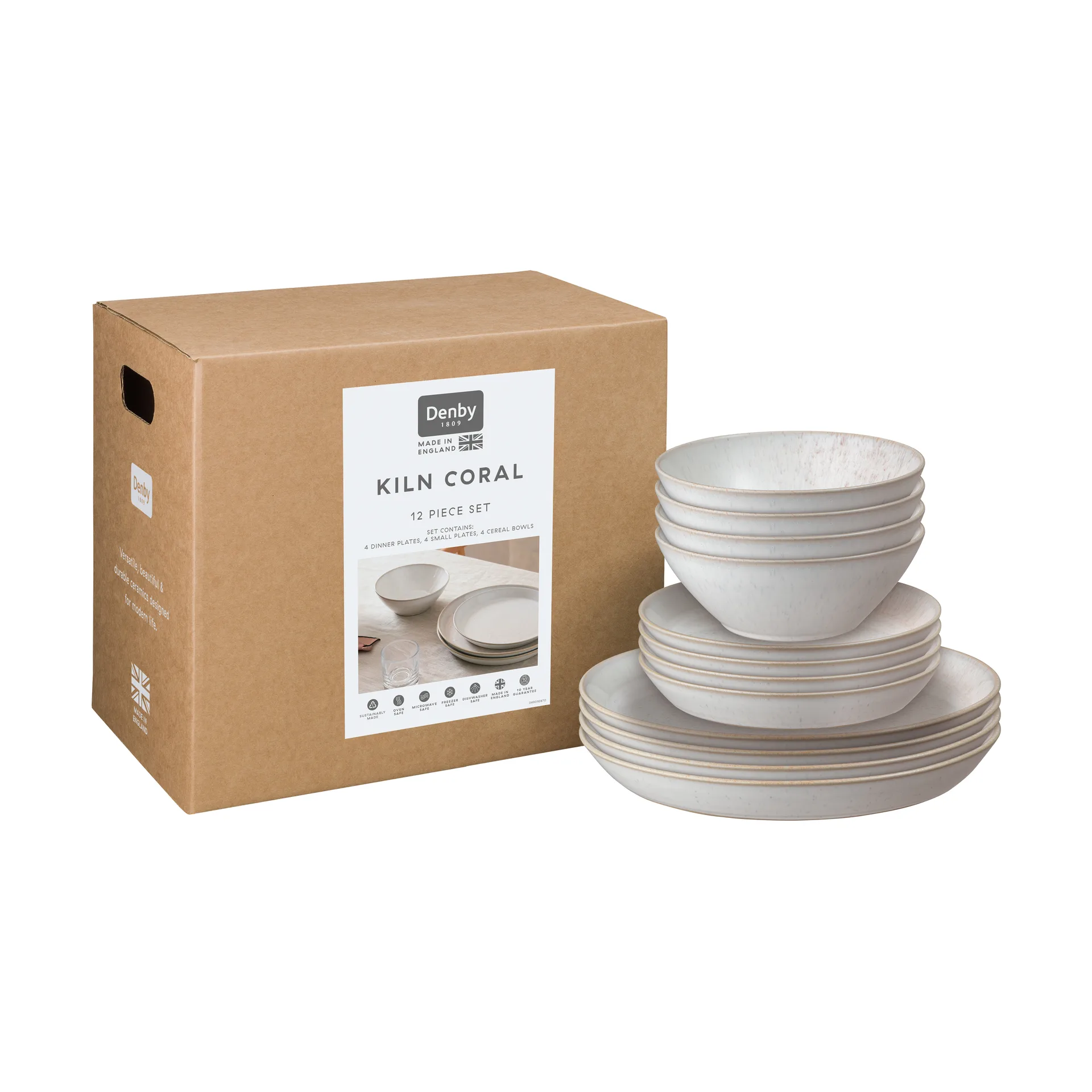 Kiln Coral servisset, Koral-beige, 12 delar Denby