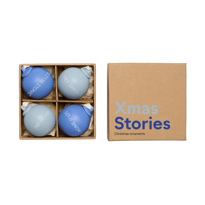 XMAS Stories julgranskula Ø4 cm 4 delar, Cobalt blue-light blue Design Letters