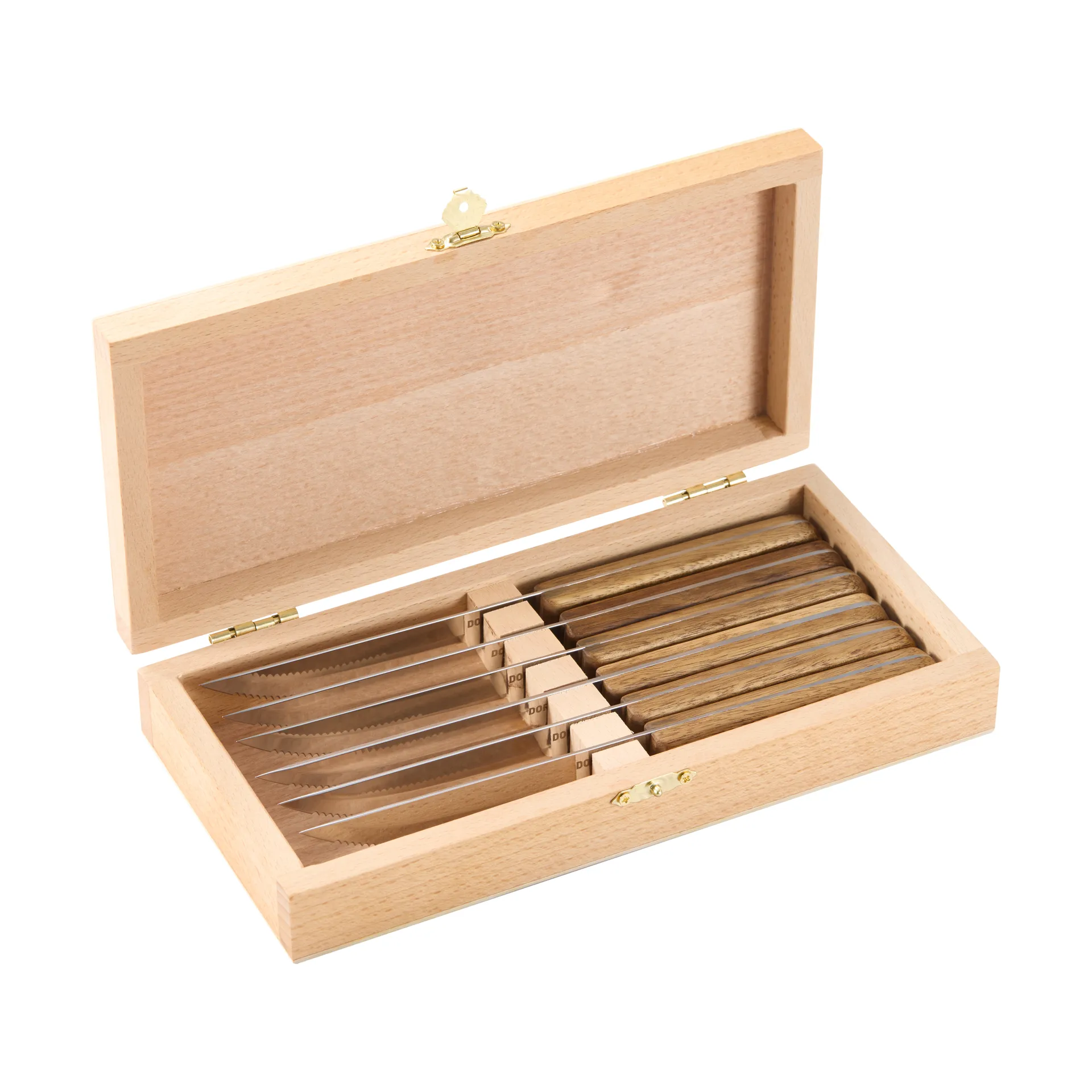 BBQ stekkniv, Rostfritt stål, 6-pack, trälåda akacia, 22,5x2 cm Dorre
